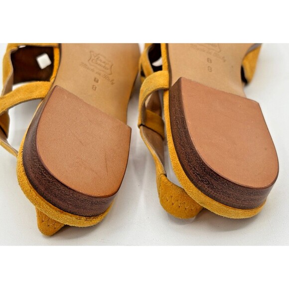 Bottega Veneta Yellow Suede Leather Slingback Strap Sandals Vintage Cutouts Flat - Picture 9 of 16